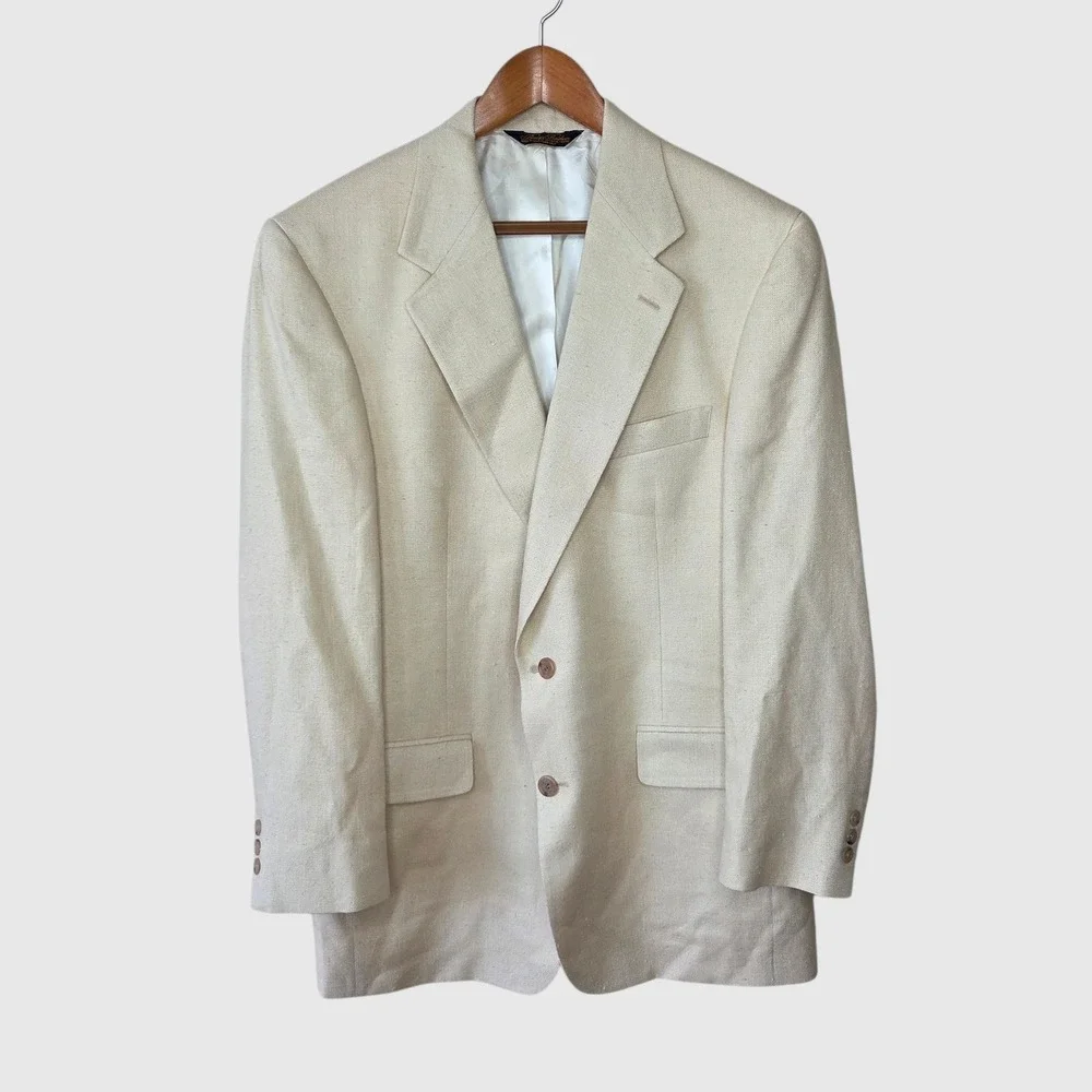 Vintage Brooks Brothers 100% Silk Blazer Cream 2 Button Sport Coat USA 41 RG